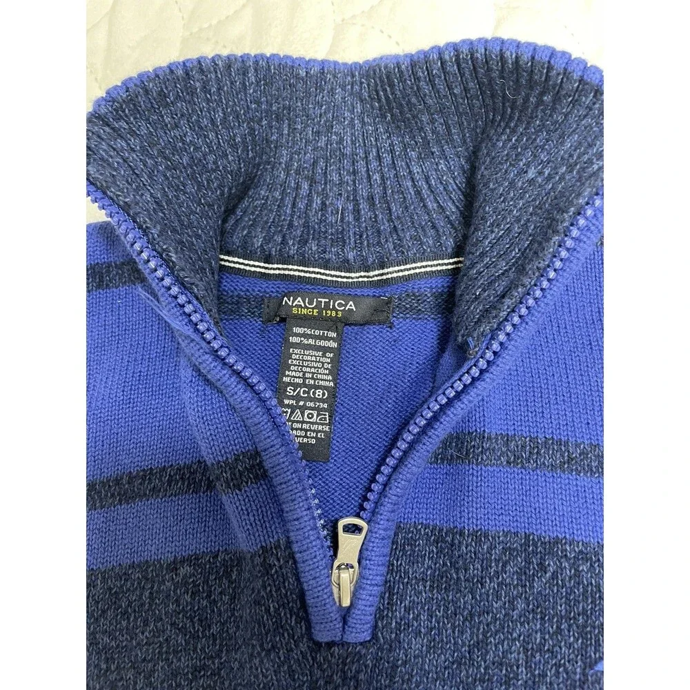 Nautica Boys Blue Striped Pullover Zip Neck Cotton Sweater - Size S 8 B19 - Picture 4 of 5